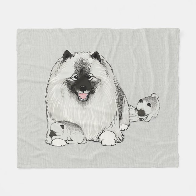 Couverture Polaire Keeshond avec des chiots | Famille de Chiens de Cu (Devant (Horizontal))