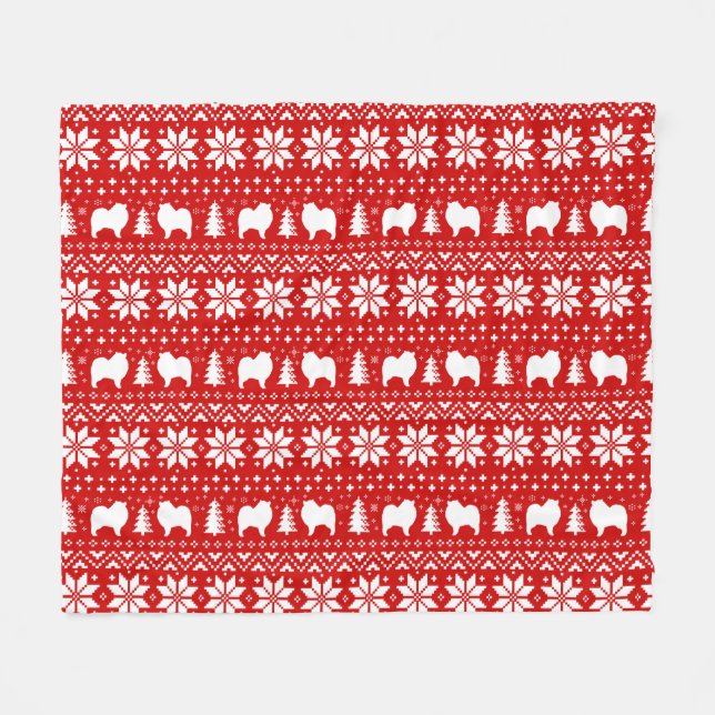 Couverture Polaire Keeshond Chien Silhouettes Festive Motif de Noël (Devant (Horizontal))