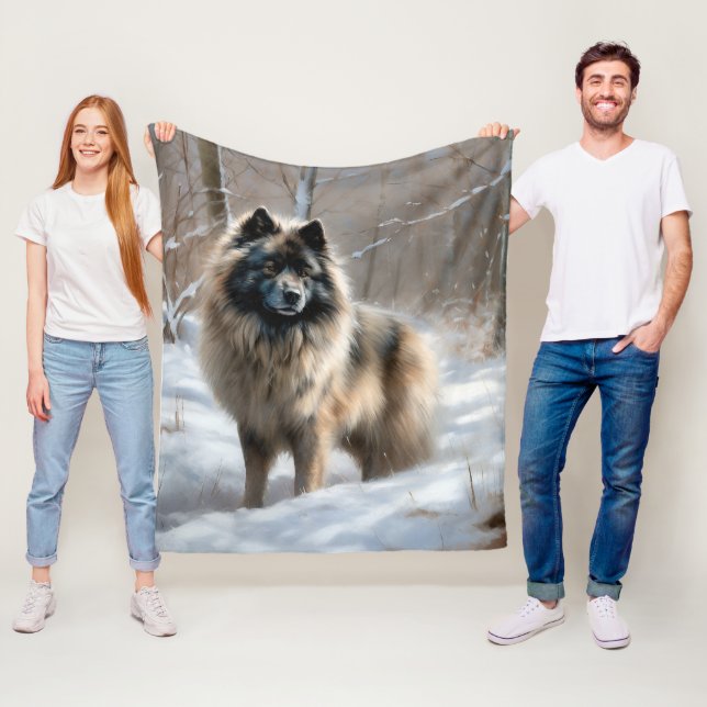 Couverture Polaire Keeshond Qu'Il Neige Noël (En situation)