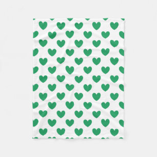 Couverture Polaire Kelly Coeurs polka vert sur blanc
