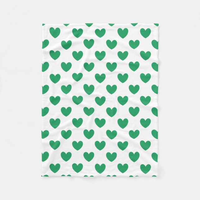 Couverture Polaire Kelly Coeurs polka vert sur blanc (Devant)