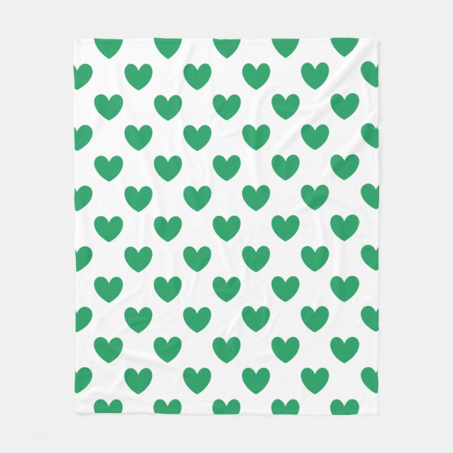 Couverture Polaire Kelly Coeurs polka vert sur blanc (Devant)