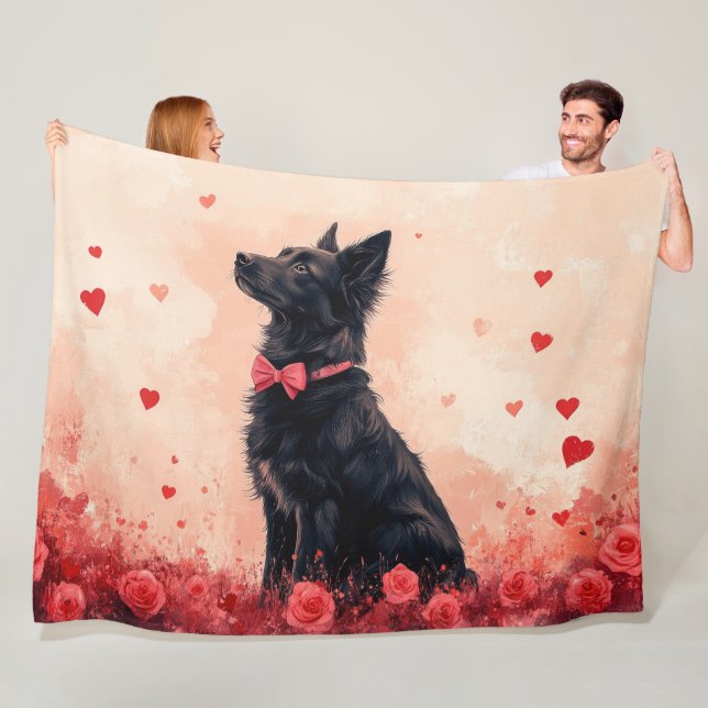 Couverture Polaire Kelpie australien avec des roses - Saint-Valentin (En situation)