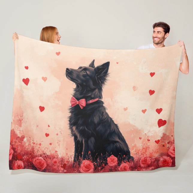 Couverture Polaire Kelpie australien avec des roses - Saint-Valentin (En situation)