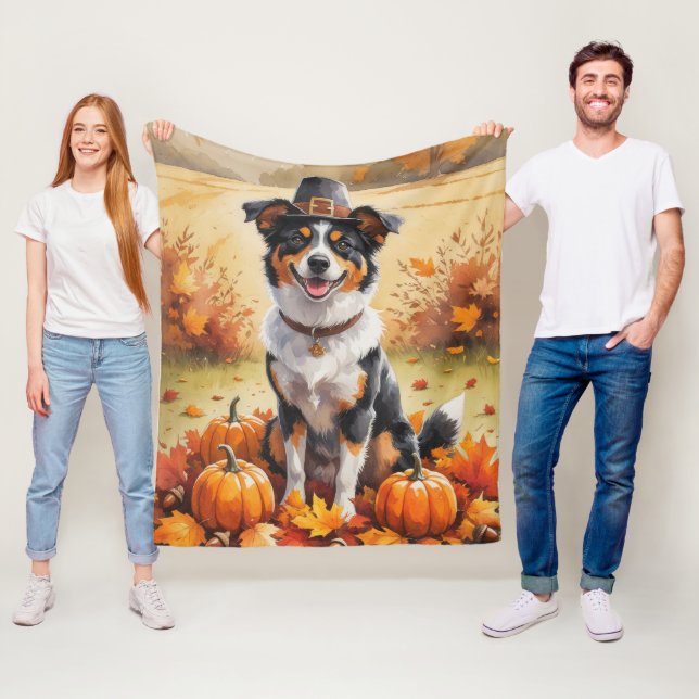 Couverture Polaire Kelpie Australien Feuilles d'Automne Art de Thanks (En situation)