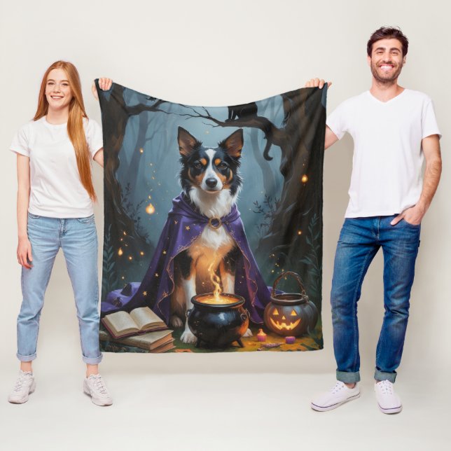 Couverture Polaire Kelpie Chien australien Peinture d'Halloween lunai (En situation)