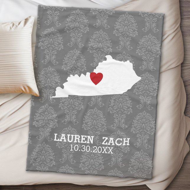 Couverture Polaire Kentucky Home State Map - Noms de mariage personna (State Personalized Fleece Blanket)