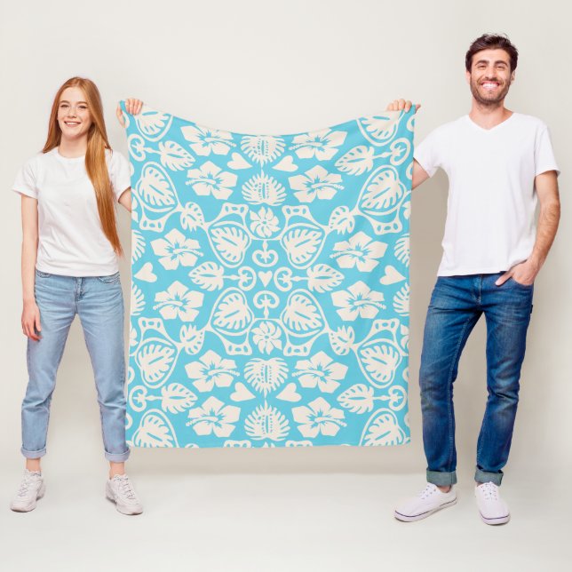 Couverture Polaire Keoni Hawaiian Monstera Leaf Damask Aqua (En situation)