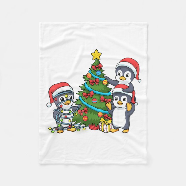 Couverture Polaire Kids Christmas Penguin Christmas Tree Lights Baubl (Devant)