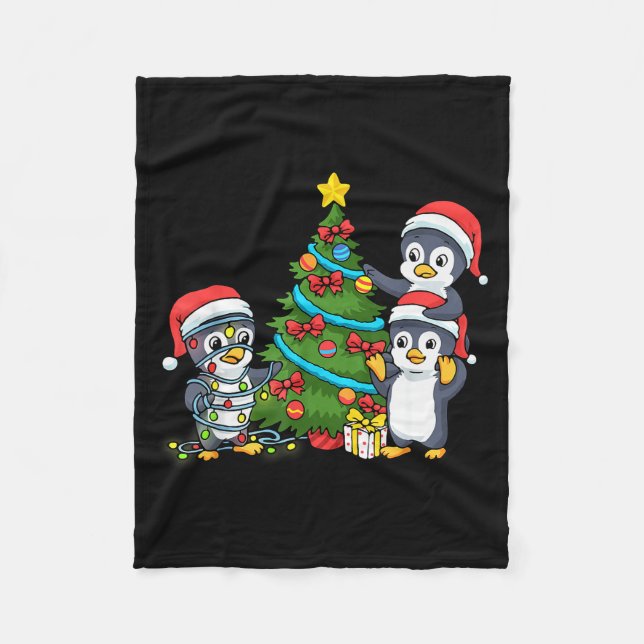 Couverture Polaire Kids Christmas Penguin Christmas Tree Lights Baubl (Devant)