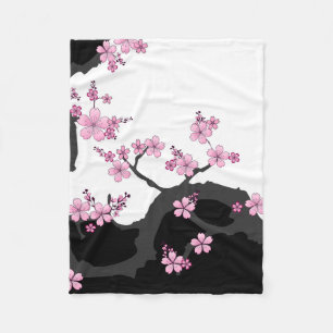 Couverture Polaire Kimono japonais Sakura noir et blanc