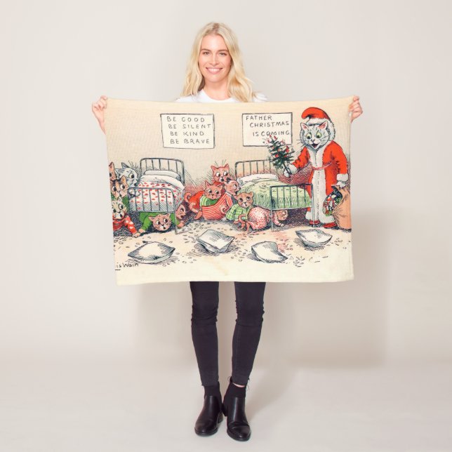 Couverture Polaire Kittens et Père Noël Cat, Louis Wain (En situation)