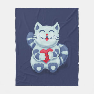 Couverture Polaire Kitty Avec Coeur En Amour Cute Bleu Chat