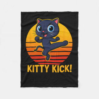 Couverture Polaire Kitty Kick Karate Martial Arts Cat Retro Sunset An