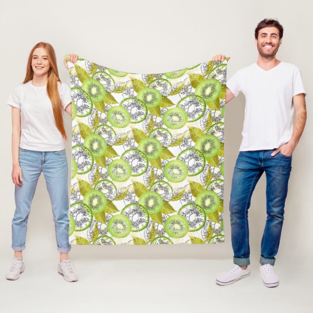 Couverture Polaire Kiwi, fruité, vert et blanc, frais, juteux, blanc (En situation)