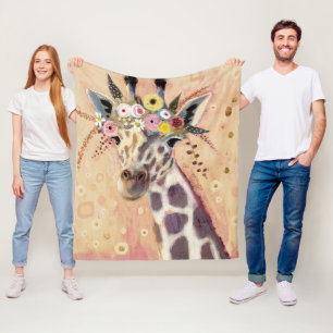 Couverture Polaire Klimt Giraffe   Orné De Fleurs