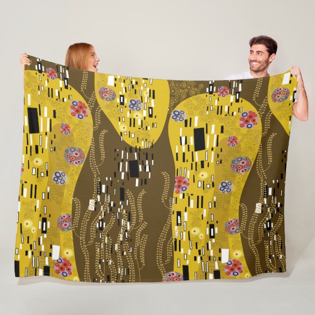 Couverture Polaire Klimt Inspiré Or Motif Art Nouveau Le Baiser (En situation)