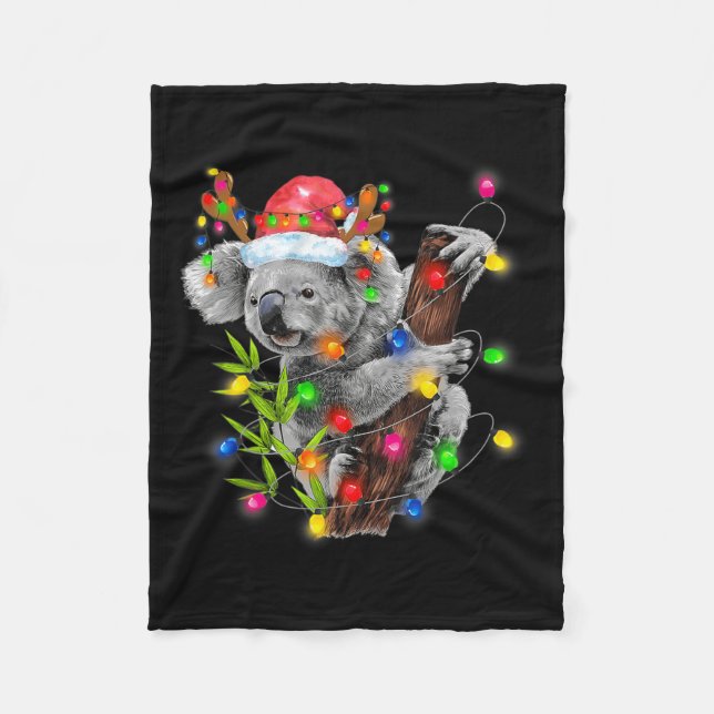 Couverture Polaire Koala Christmas Lights Funky Santa Hat Joyeux Chri (Devant)