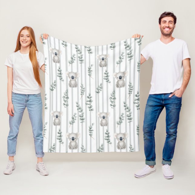 Couverture Polaire Koala et rayures grises  (En situation)