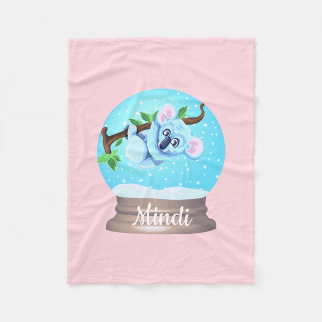 Couverture Polaire Koala ours mignon boule de neige rose bleu (Devant)