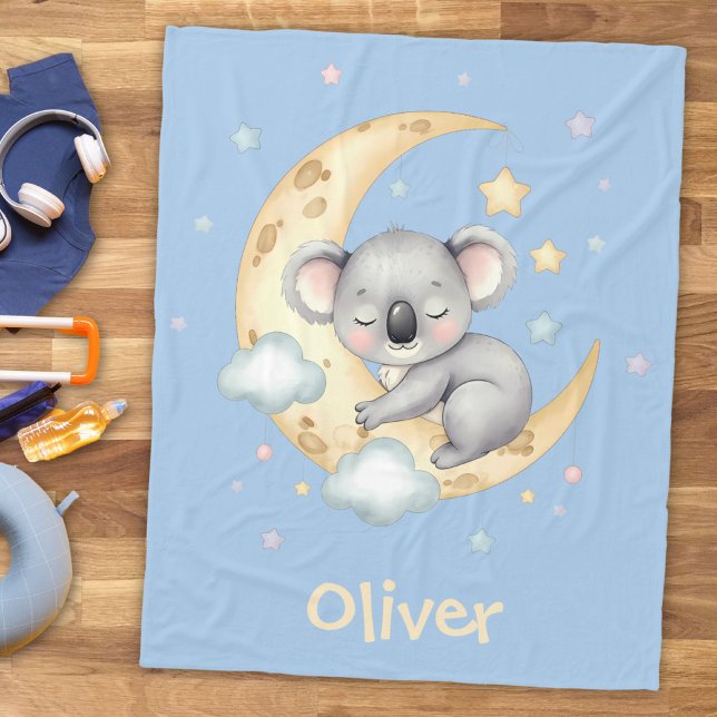 Couverture Polaire Koala rêveur mignon sur un croissant de lune (Créateur téléchargé)