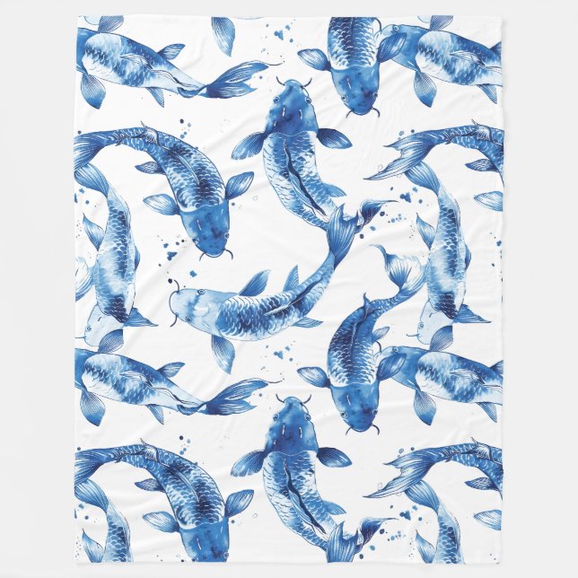 Couverture Polaire Koi indigo shibori (Devant)