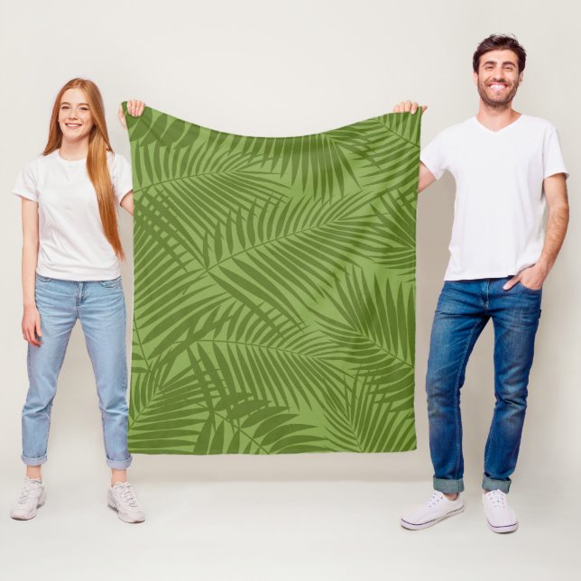 Couverture Polaire Kona Palms Hawaiian Leaf Tropical - Olive (En situation)