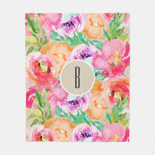 Couverture Polaire Kraft Aquarelle Florale Colorée Moderne Brillante