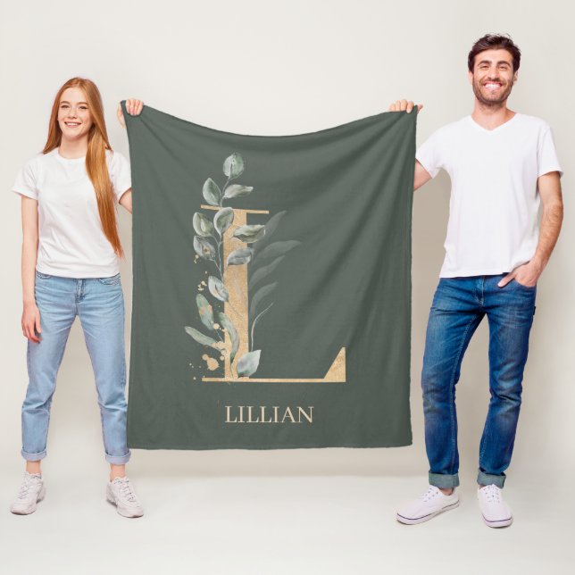 Couverture Polaire L Monogramme Floral Personnalisé (En situation)