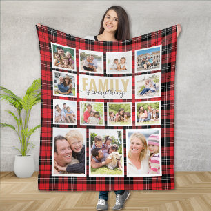Couverture Polaire La famille est tout Rouge Noir Plaid Photo Collage