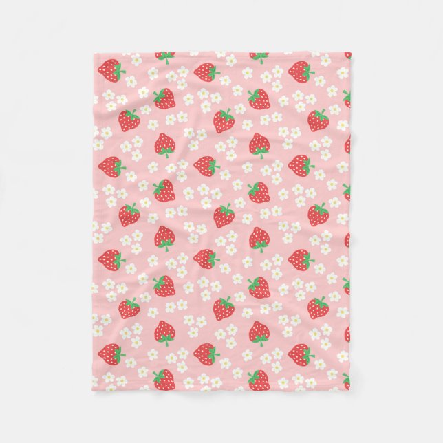 Couverture Polaire La fraise fleurit motif rose (Devant)