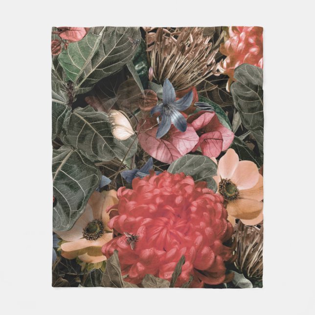Couverture Polaire La fresque au mur. Fleurs et plantes avec des pion (Devant)