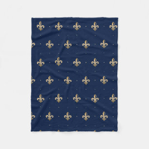 Couverture Polaire La luxueuse Gold Fleur de Lis Navy