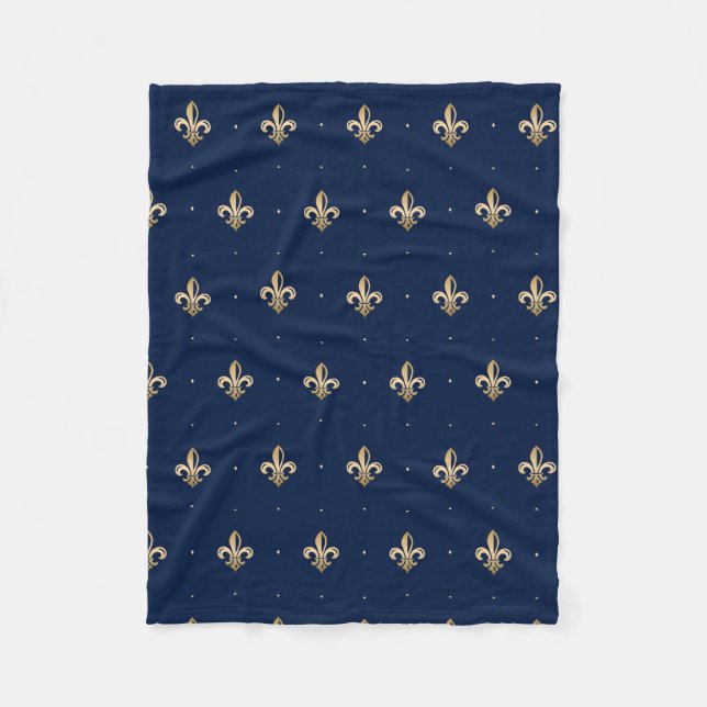 Couverture Polaire La luxueuse Gold Fleur de Lis Navy (Devant)