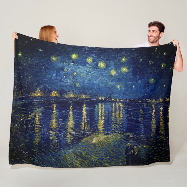 Couverture Polaire La nuit étoilée sur le Rhône de Van Gogh (En situation)