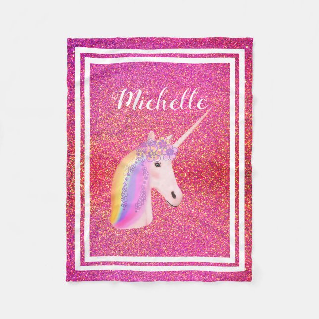 Couverture Polaire La Parties scintillant de Unicorne rose personnali (Devant)