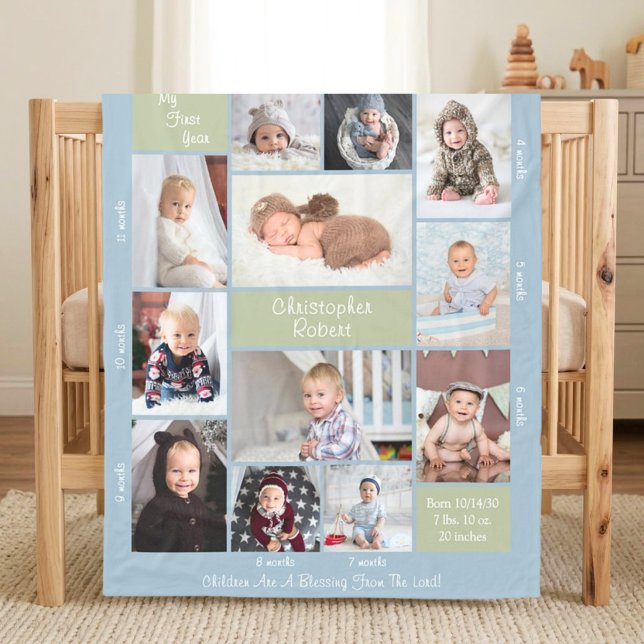 Couverture Polaire La première année de bébé Boho 12 Script de collag (Créateur téléchargé)