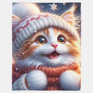 Couverture Polaire "La première chute de neige de Ginger Kitten"
