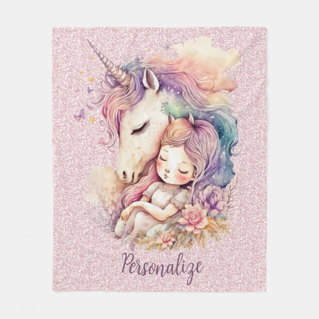 Couverture Polaire La princesse Unicorne dort dans les fleurs Parties (Devant)