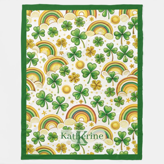 Couverture Polaire La Saint-Patrick Pot d'Or Arc-en-Ciel Trèfles  (Devant)