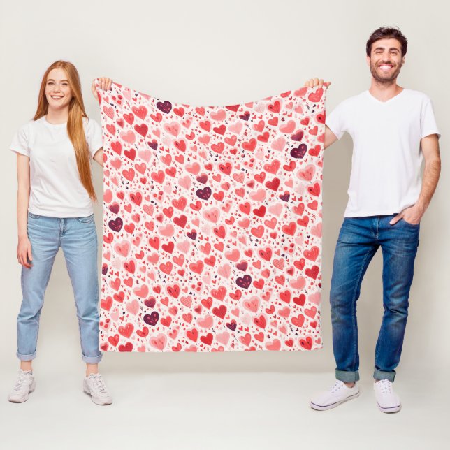 Couverture Polaire La Saint-Valentin Cœurs rouges et roses (En situation)