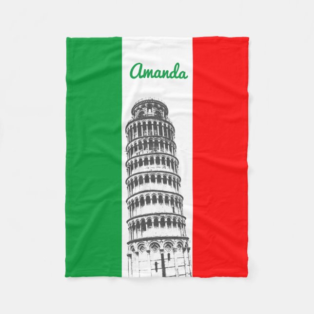 Couverture Polaire La tour penchée de Pise et le drapeau italien (Devant)