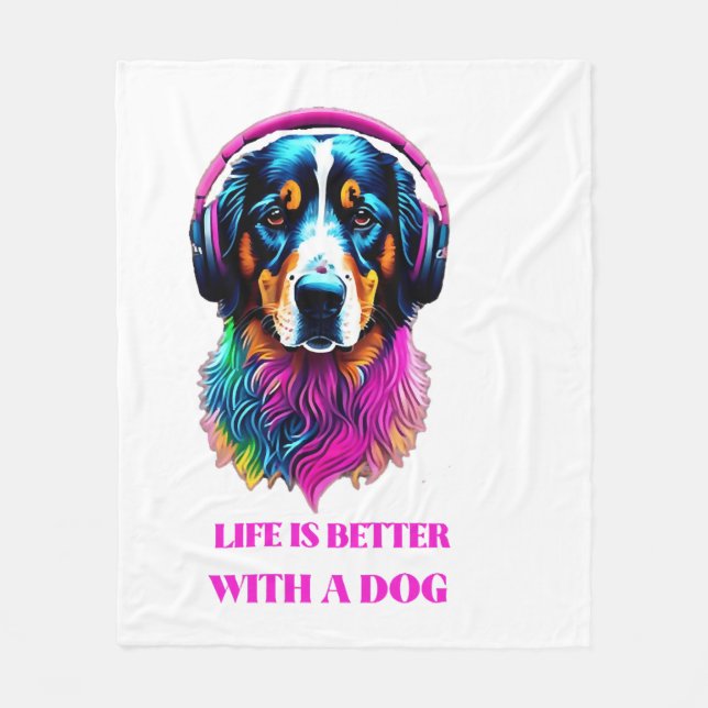 Couverture Polaire La vie est meilleure avec un chien (Devant)