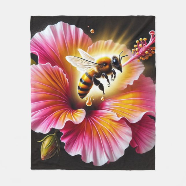 Couverture Polaire L'abeille de miel pollinise un Hibiscus lumineux e (Devant)