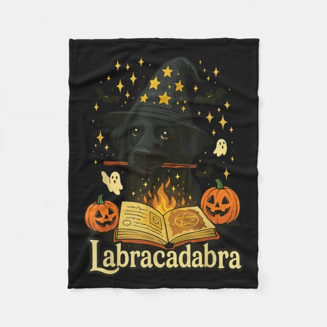 Couverture Polaire Labracadabra Black Labrador Magicien Halloween (Devant)