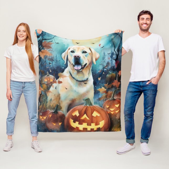 Couverture Polaire Labrador Halloween avec la peur Citrouille (En situation)