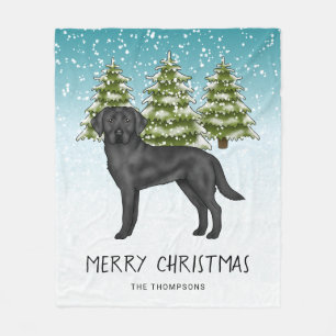 Couverture Polaire Labrador Retriever noir forêt d'hiver Texte person