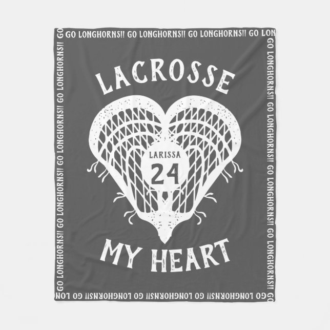 Couverture Polaire Lacrosse gris Mon Coeur Blanche polaire (Devant)