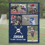 Couverture Polaire Lacrosse personnalisée 5 Photo Collage Nom d'équip<br><div class="desc">Cette couverture en molleton personnalisée en crosse comprend vos 5 photos, le nom du joueur de crosse, le numéro de maillot et le nom de l'équipe. Personnalisez avec des plans d'action, une photo d'équipe, une photo de terrain, etc. Modifiez facilement la couleur de l'arrière - plan pour qu'elle corresponde aux...</div>