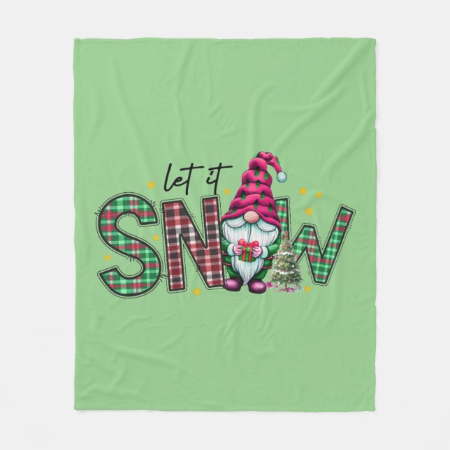 Couverture Polaire Laisser Neige Noël Plaid Vacances Gnome Vert (Devant)